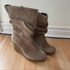 Taupe Suede Wedge Heel Boot